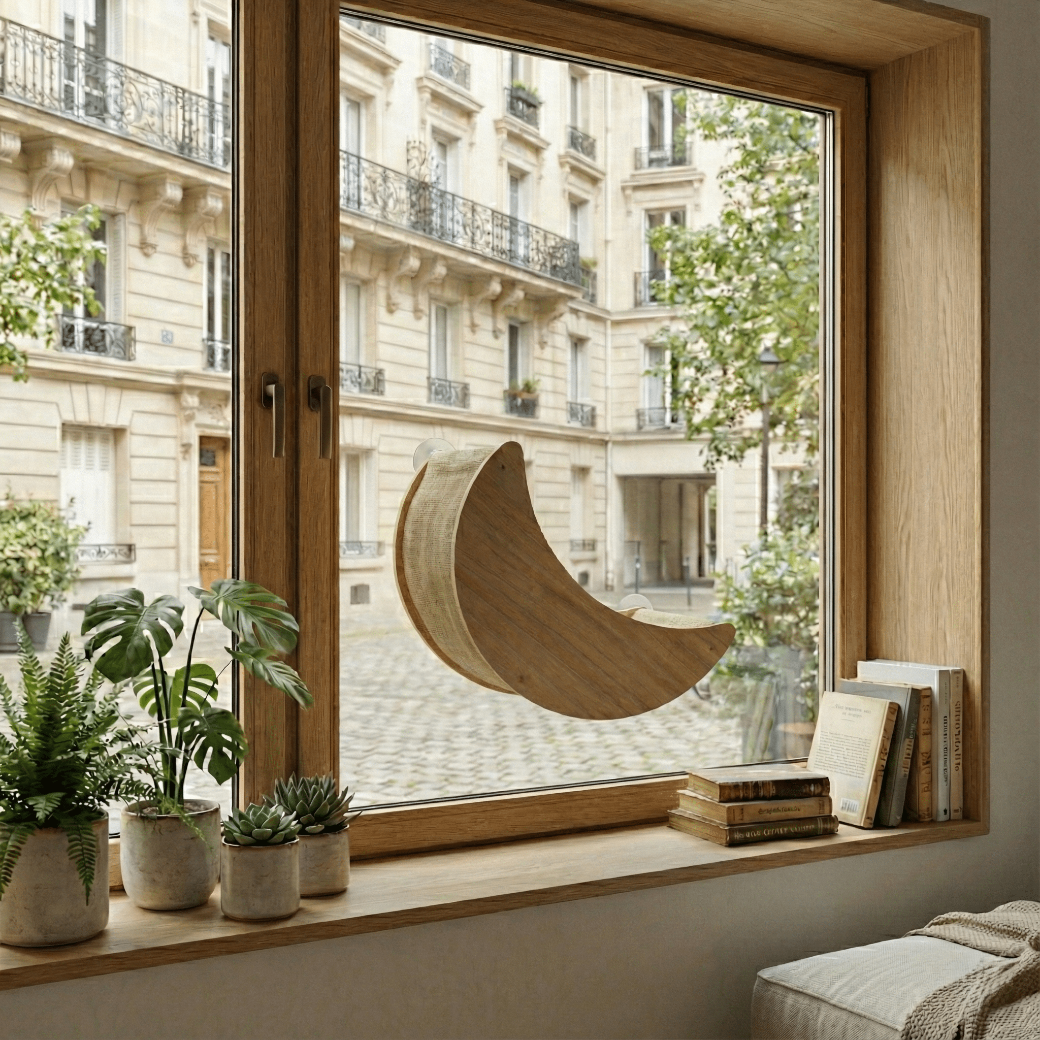 Hamac pour chat en bois pour fenêtres — vue d'ensemble