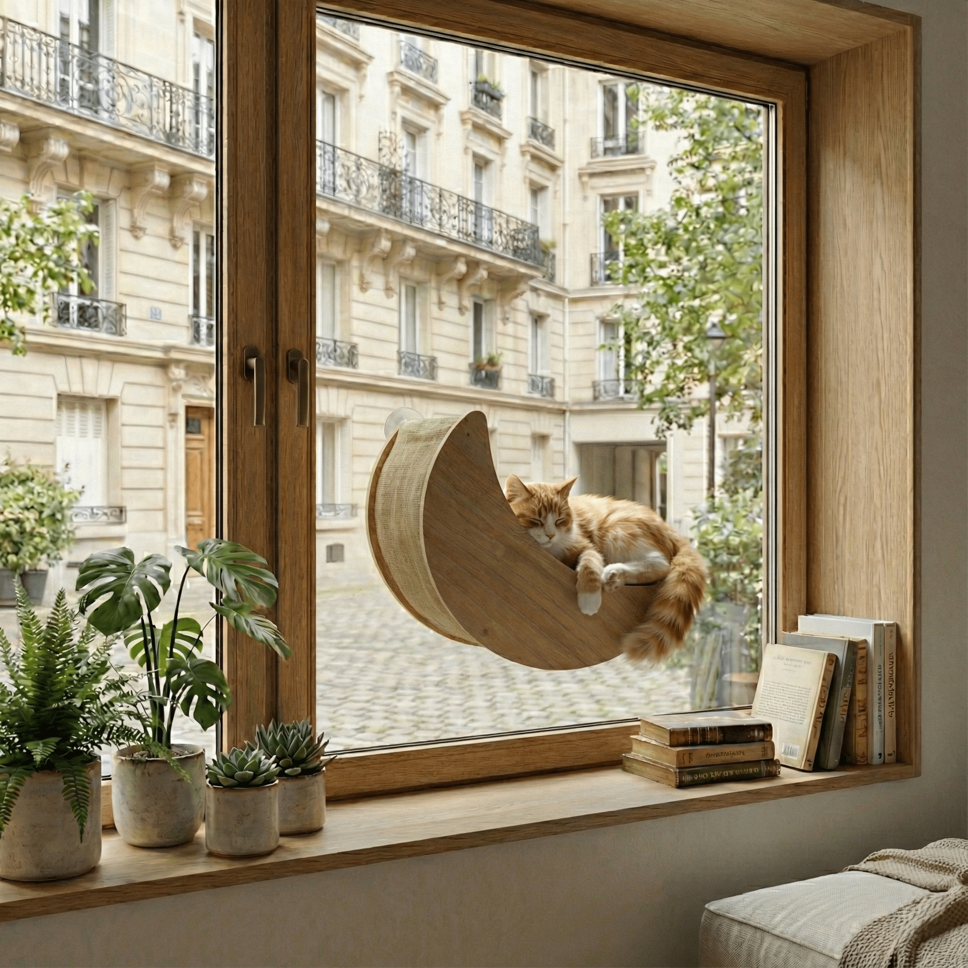 Hamac pour chat en bois pour fenêtres — vue de côté