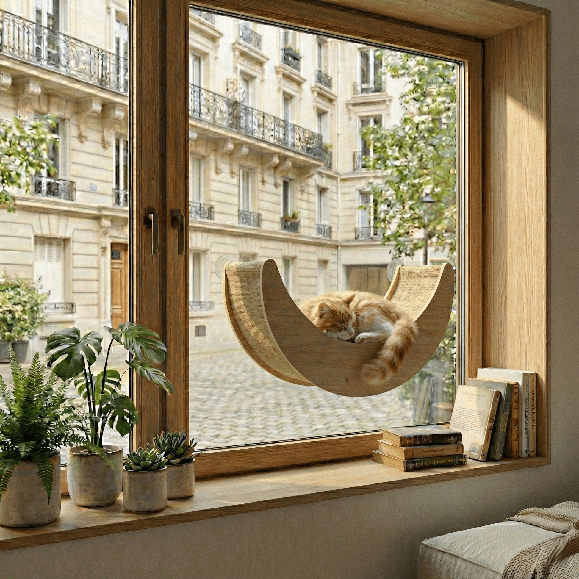 Hamac pour chat en bois pour fenêtres — vue arrière