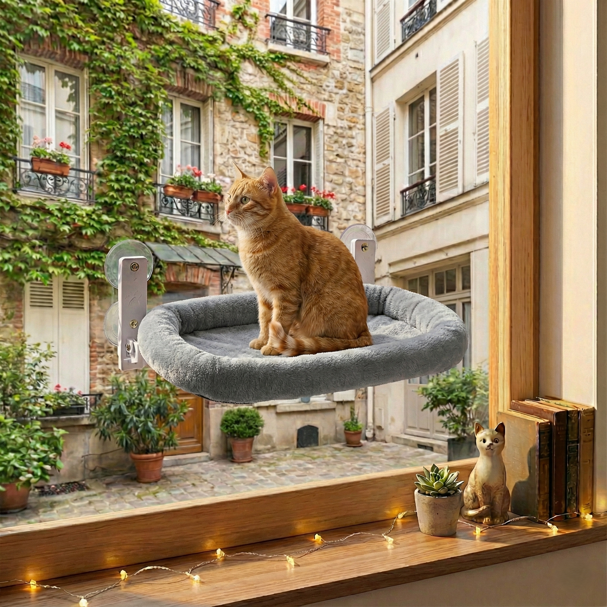 Hamac pour chat en tissu à ventouse — vue d'ensemble