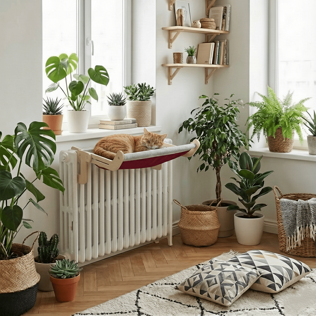 Hamac de radiateur pour chat en bois design — vue d'ensemble
