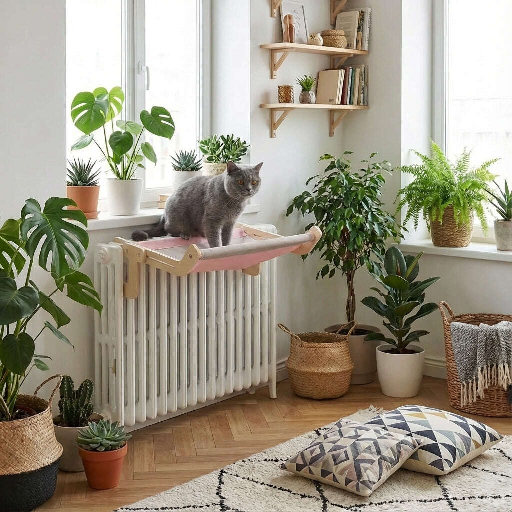 Hamac en tissu pour chat sur radiateur — vue d'ensemble