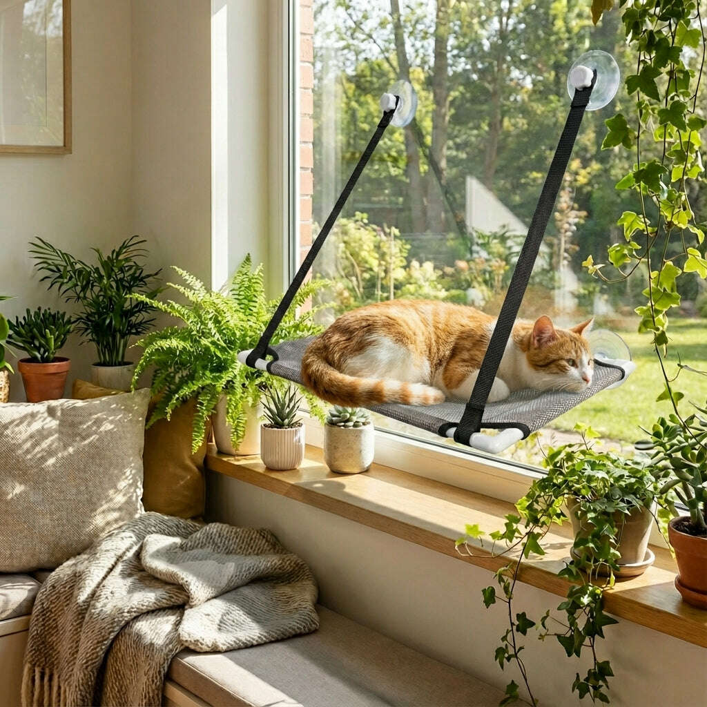 Hamac pour chat avec ventouses résistantes — vue d'ensemble