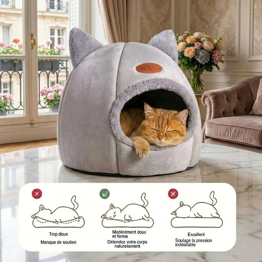 Igloo douillet pour chat en gris — vue zoom