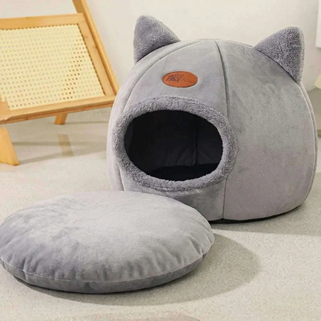 Igloo douillet pour chat en gris — détail
