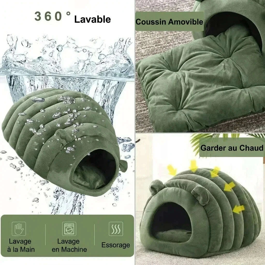 Igloo chenille pour chat confortable — en situation