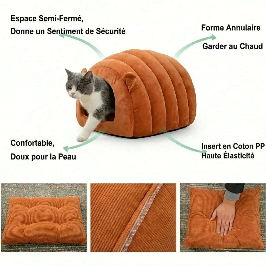 Maison chenille douillette pour chat — vue zoom