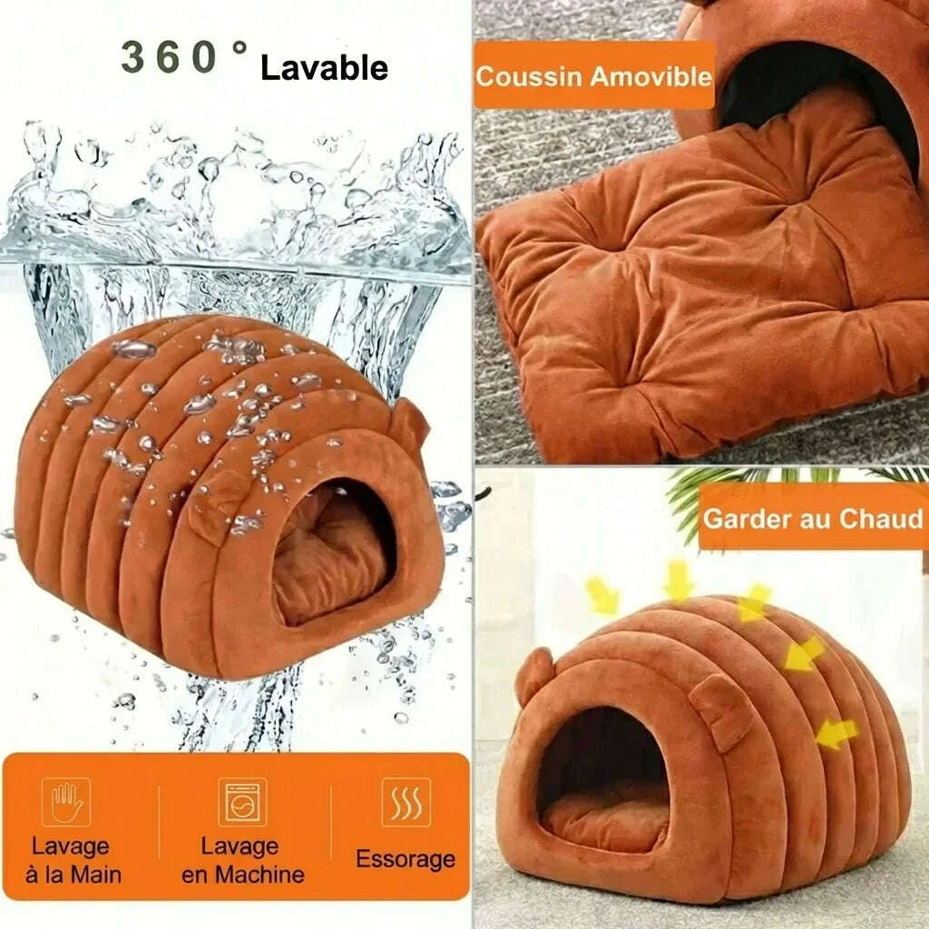 Maison chenille douillette pour chat — en situation