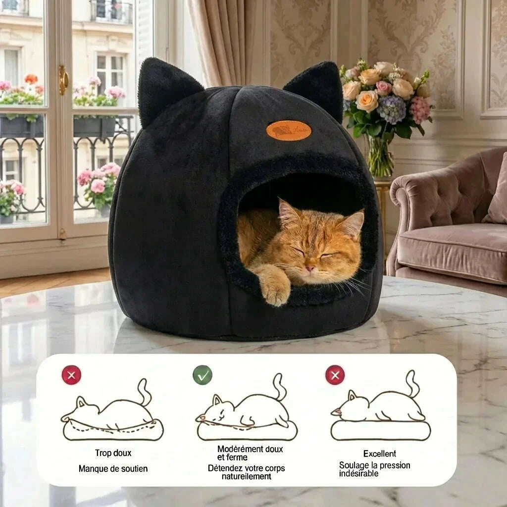 Maison design pour chat en noir — vue zoom