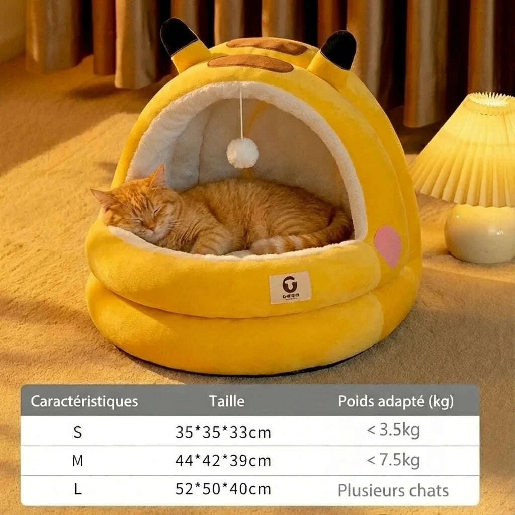 Maison pour chat Pikachu en peluche jaune — vue arrière