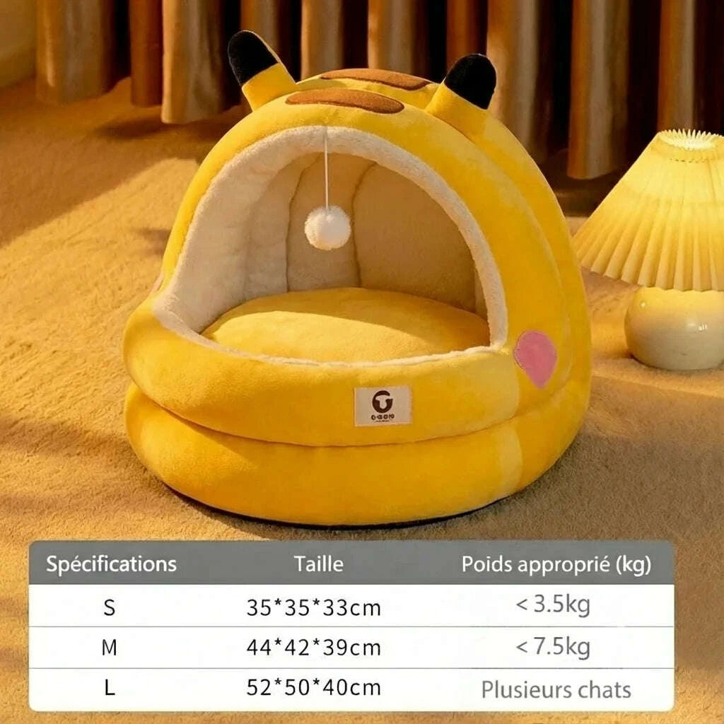 Maison pour chat Pikachu en peluche jaune — détail