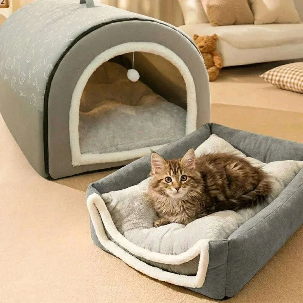 Maison moderne pour chat en gris — vue d'ensemble