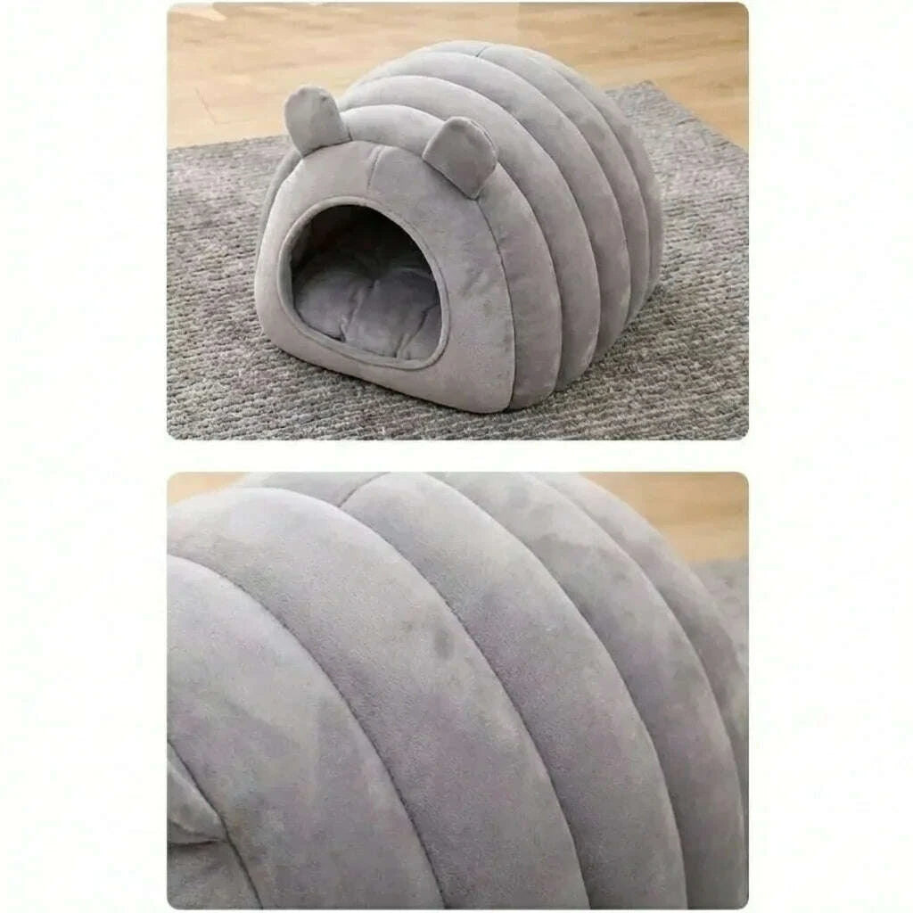 Maison cocoon pour chat en forme de chenille — vue de côté