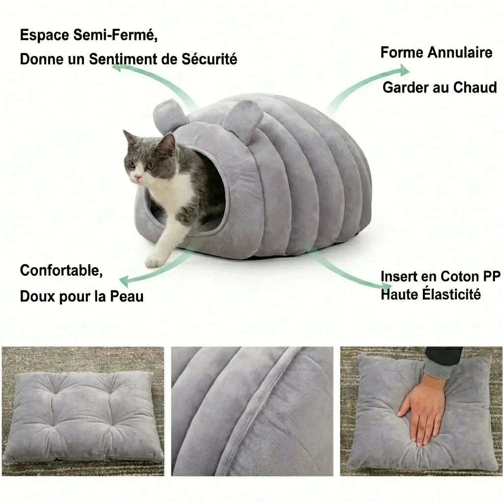Maison cocoon pour chat en forme de chenille — vue zoom