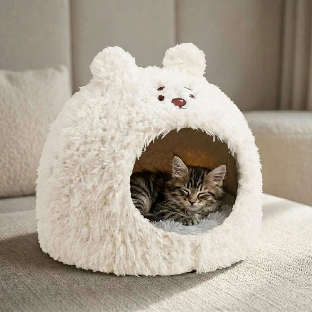 Cabane pour chat intérieur en style cosy — vue arrière