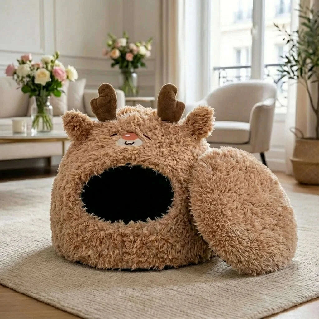 Maison douillette pour chat marron — vue zoom