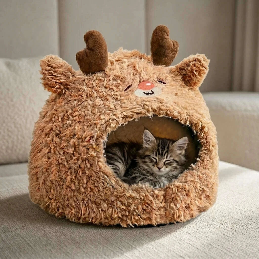 Maison douillette pour chat marron — vue arrière