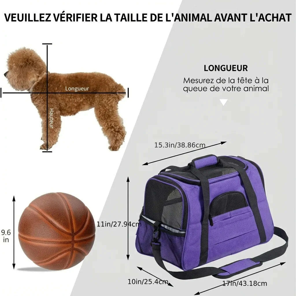 Panier léger pour transport de chat violet — vue en perspective