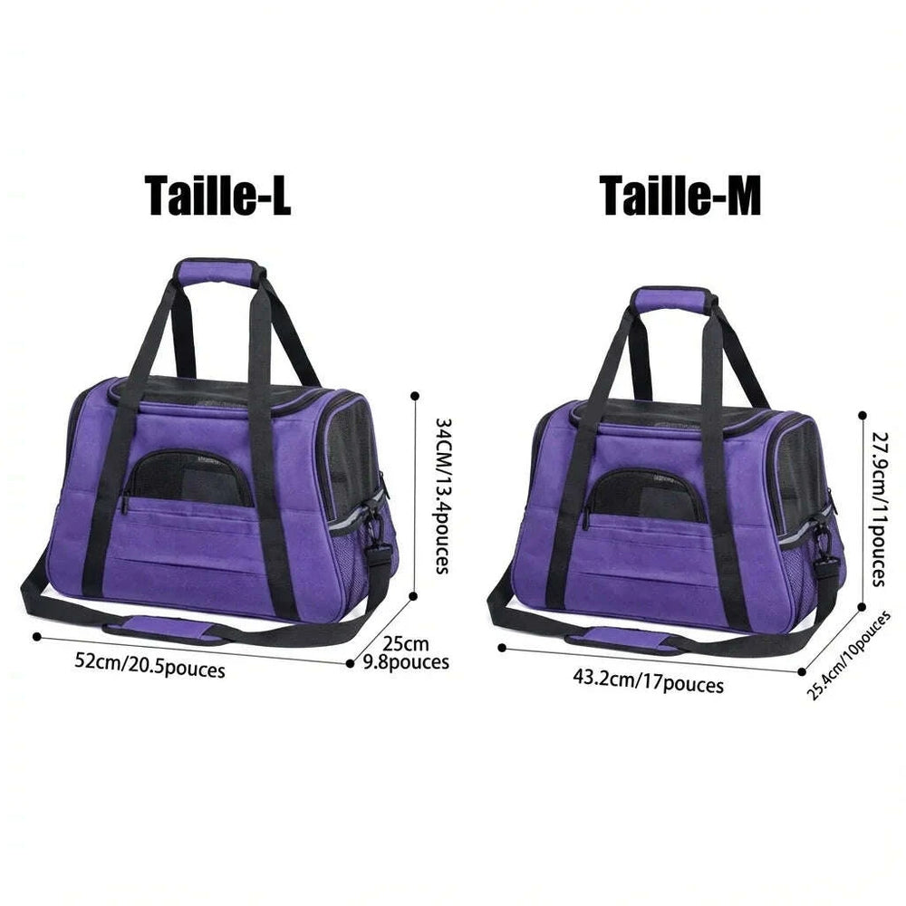 Panier léger pour transport de chat violet — vue en perspective