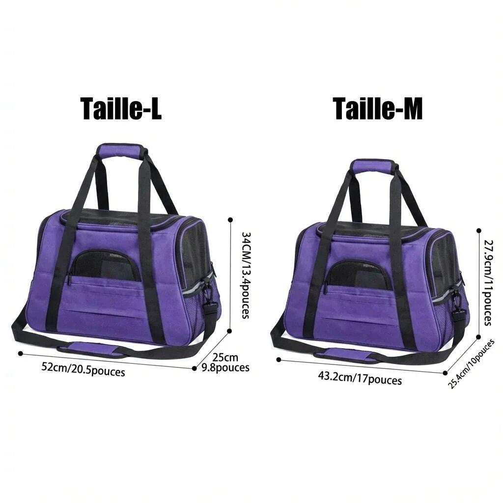 Panier léger pour transport de chat violet — vue en perspective