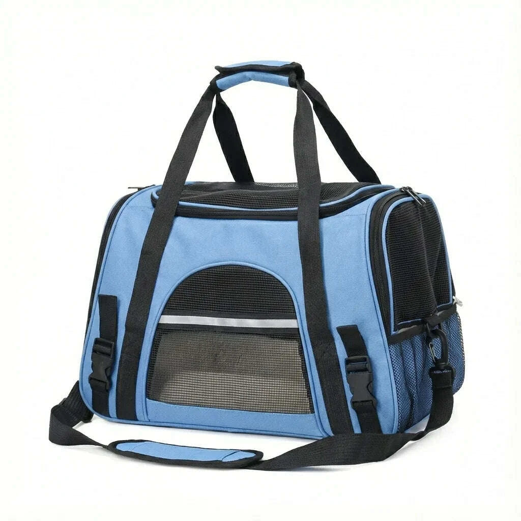 Panier de transport respirant pour chat, bleu — vue arrière