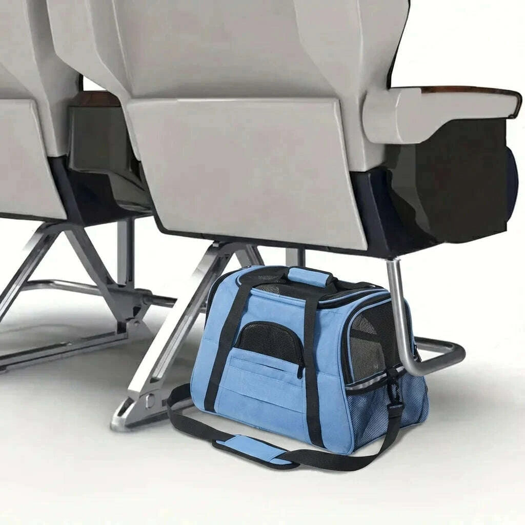 Panier de transport respirant pour chat, bleu — en situation