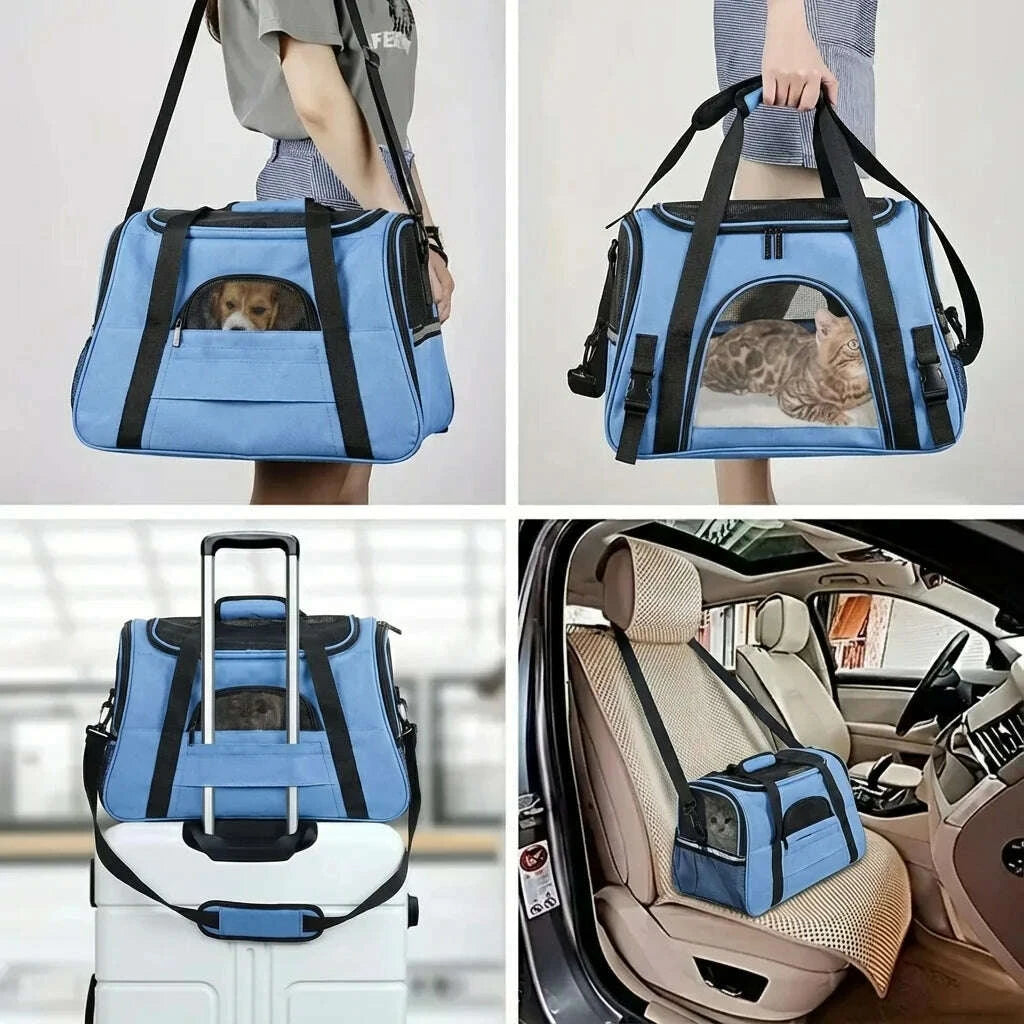 Panier de transport respirant pour chat, bleu — vue zoom