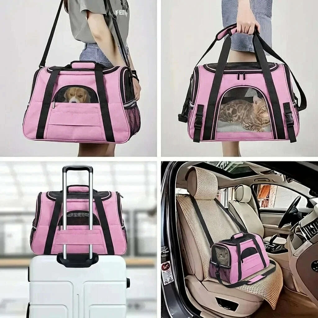 Panier de transport ventilé pour chat rose — vue zoom