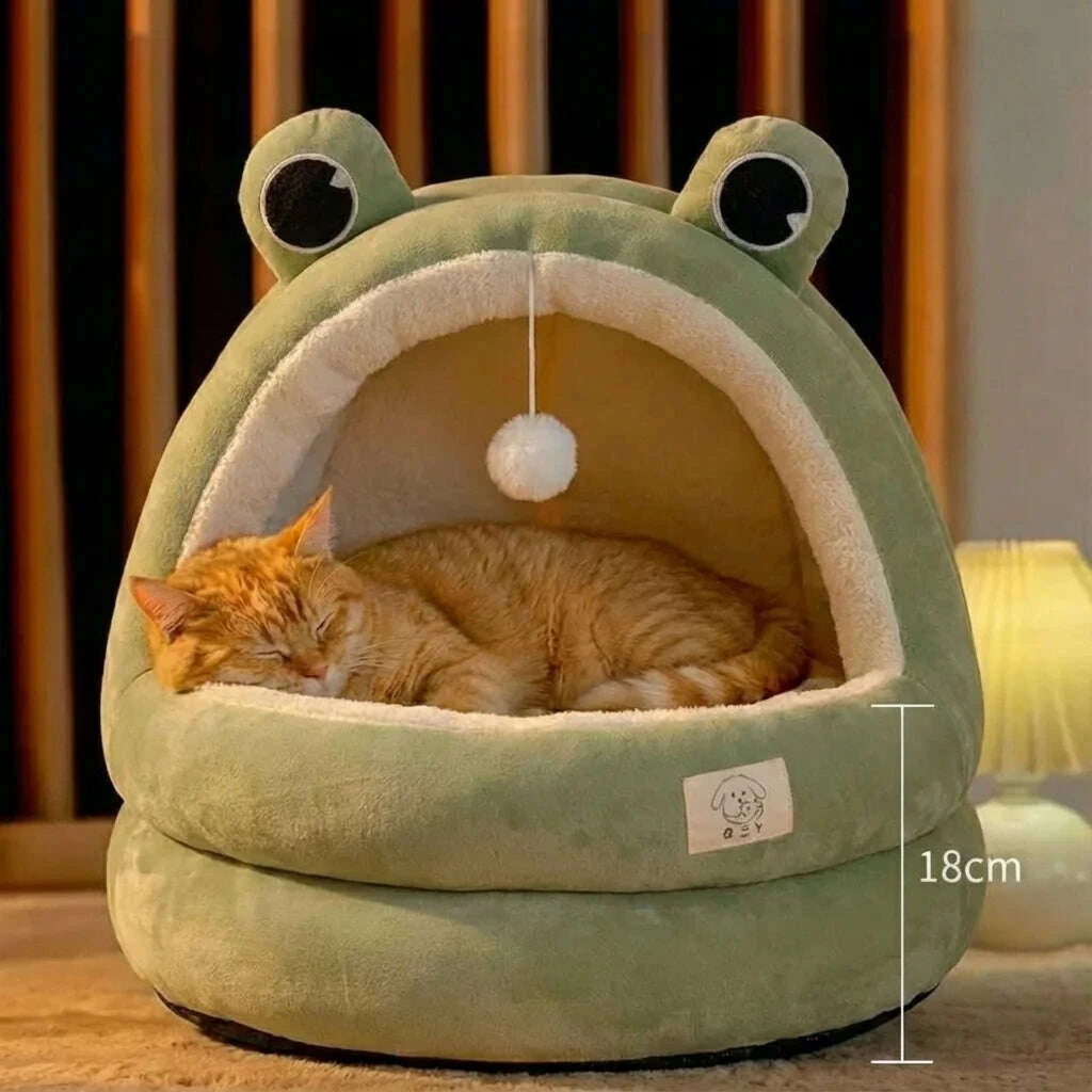 Maison verte pour chat cocon — vue zoom