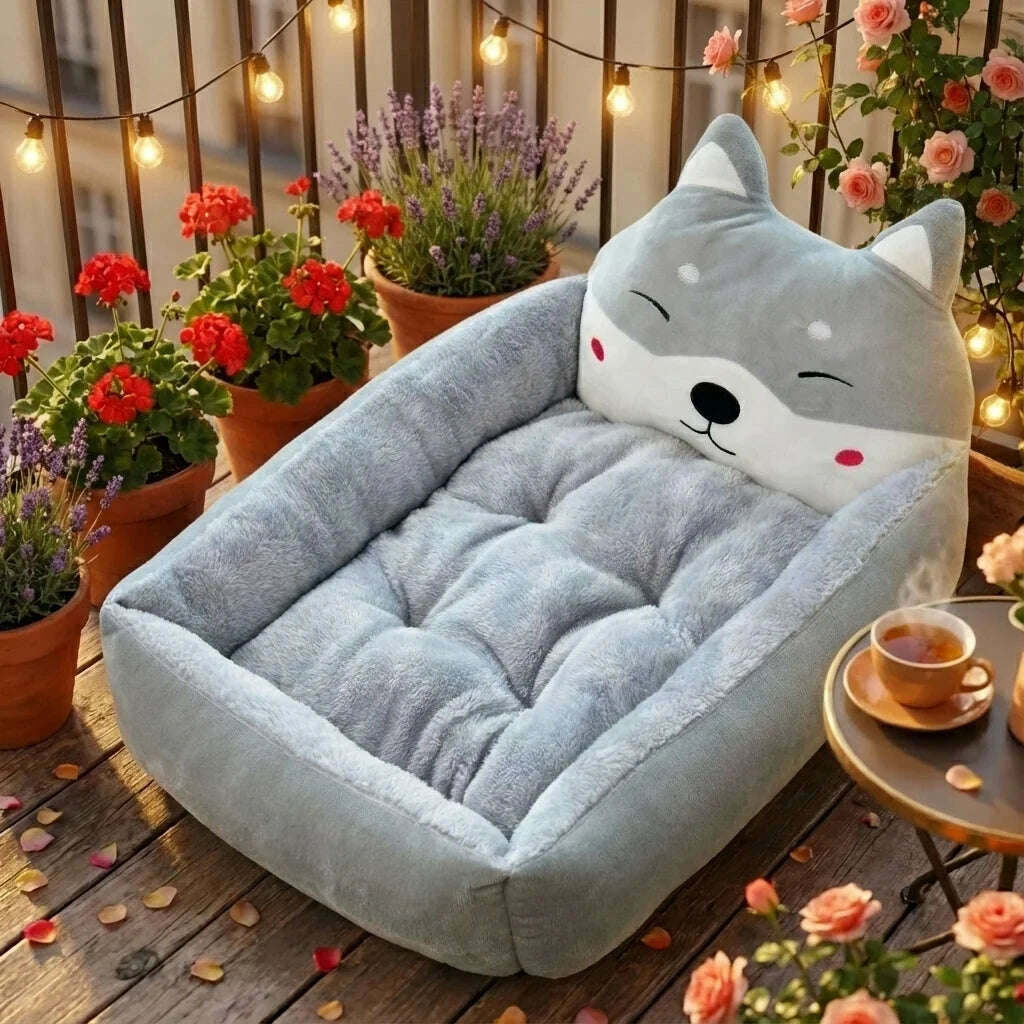 Panier pour chat confortable gris — vue zoom