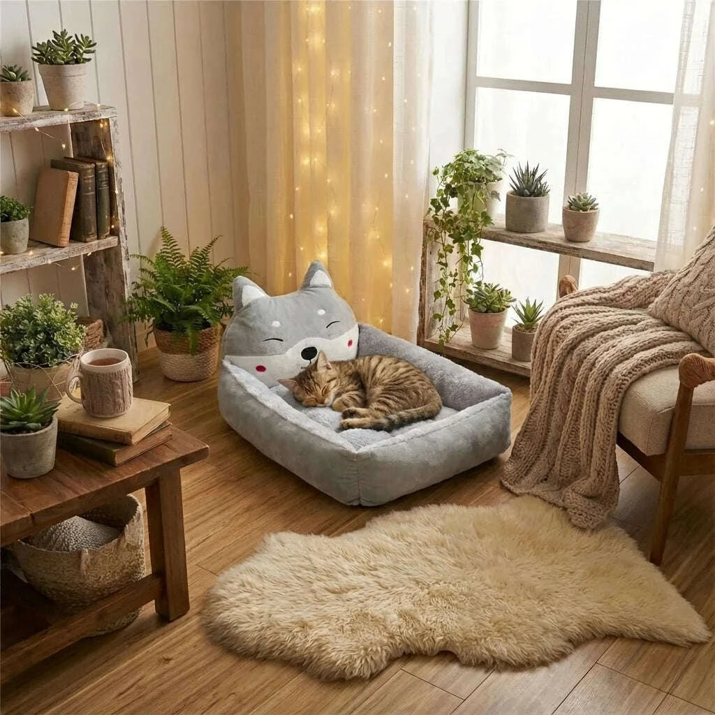 Panier pour chat confortable gris — vue arrière