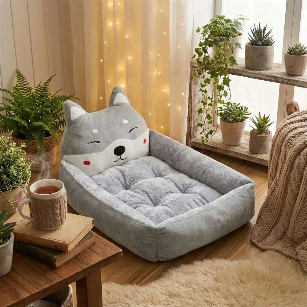 Panier pour chat confortable gris — vue de côté