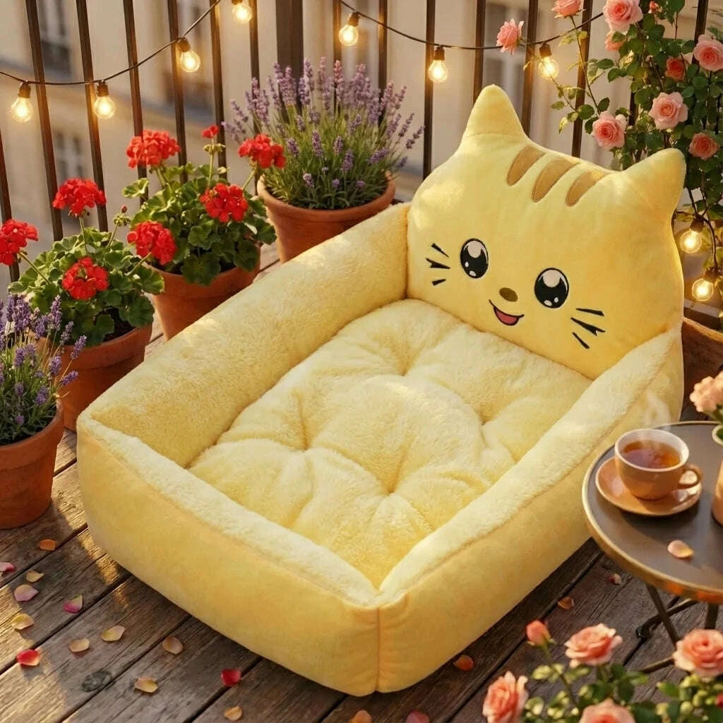 Panier douillet jaune pour chat — vue zoom