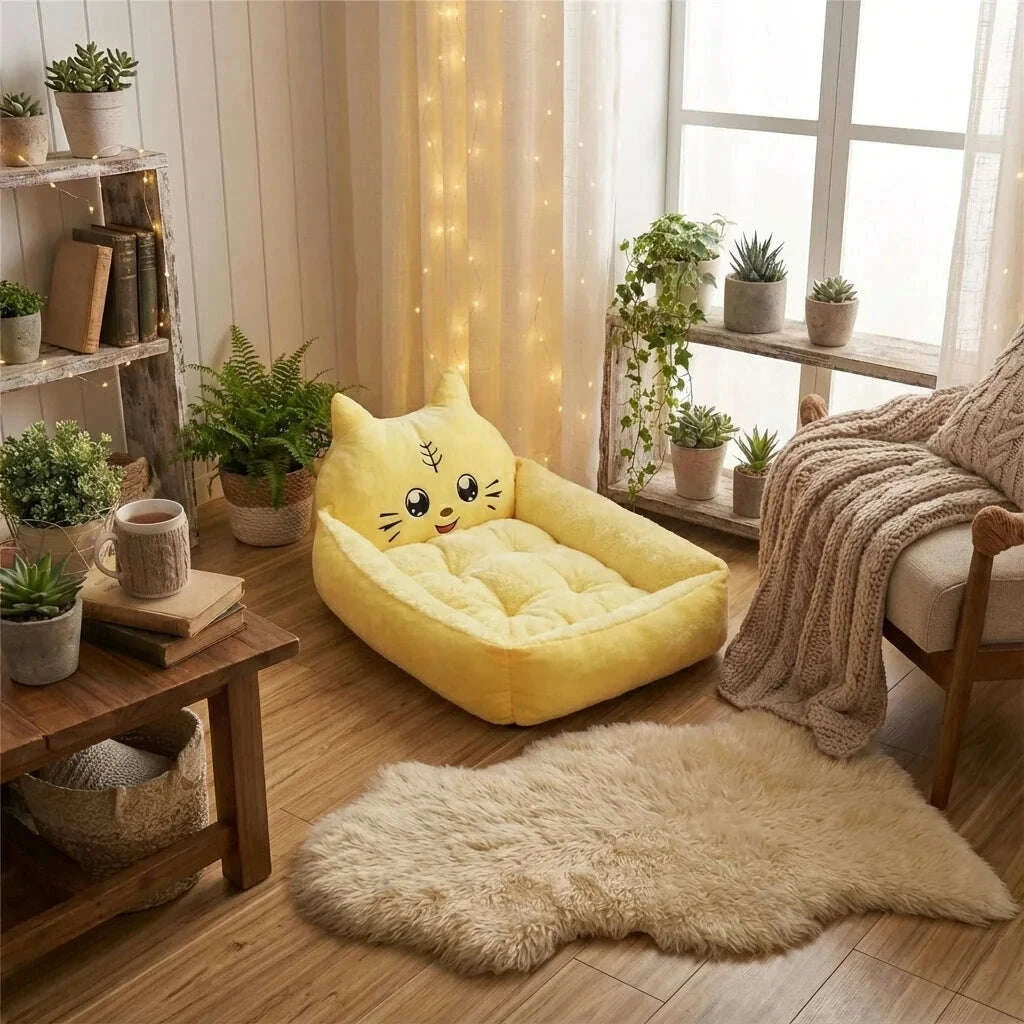 Panier douillet jaune pour chat — détail