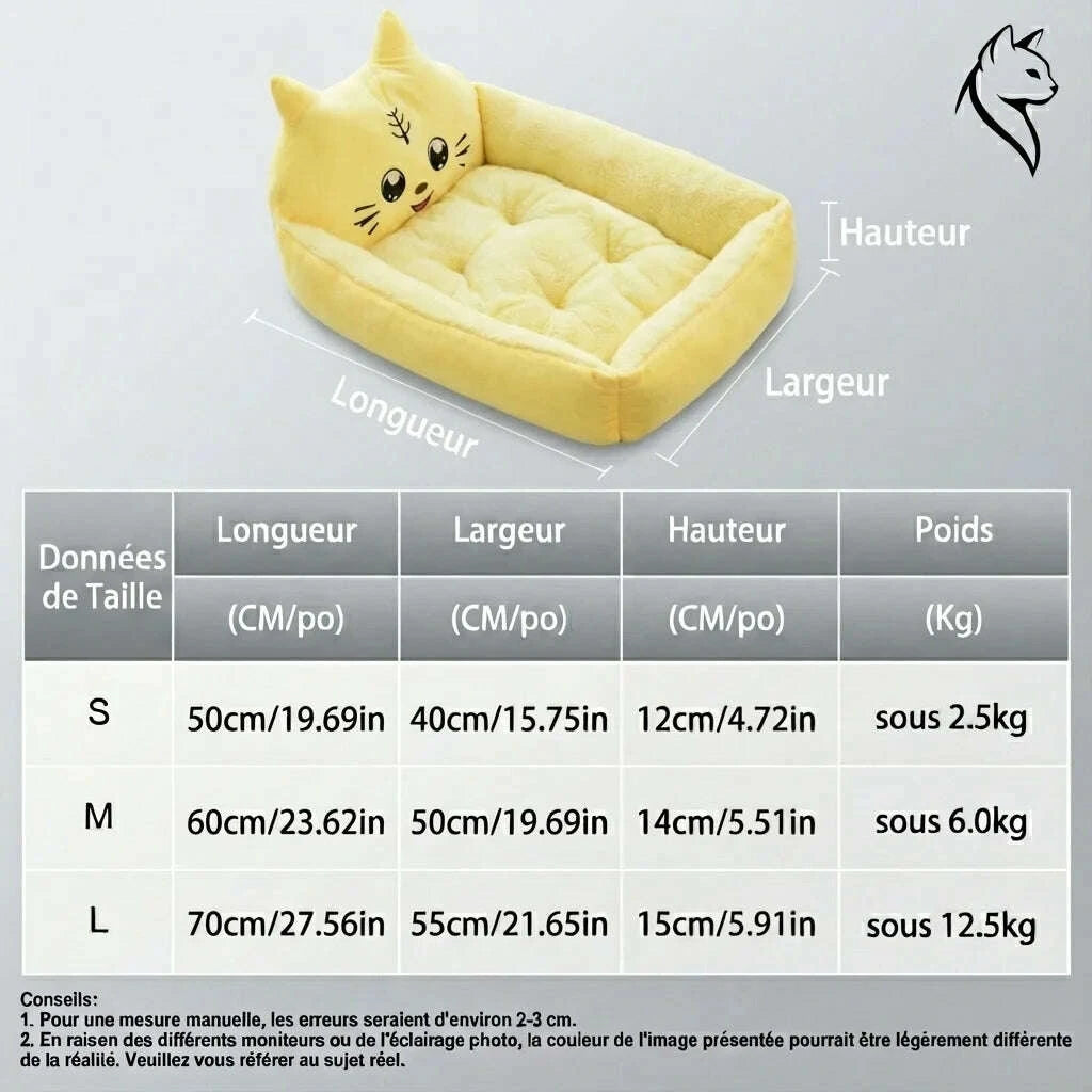 Panier douillet jaune pour chat — vue en perspective