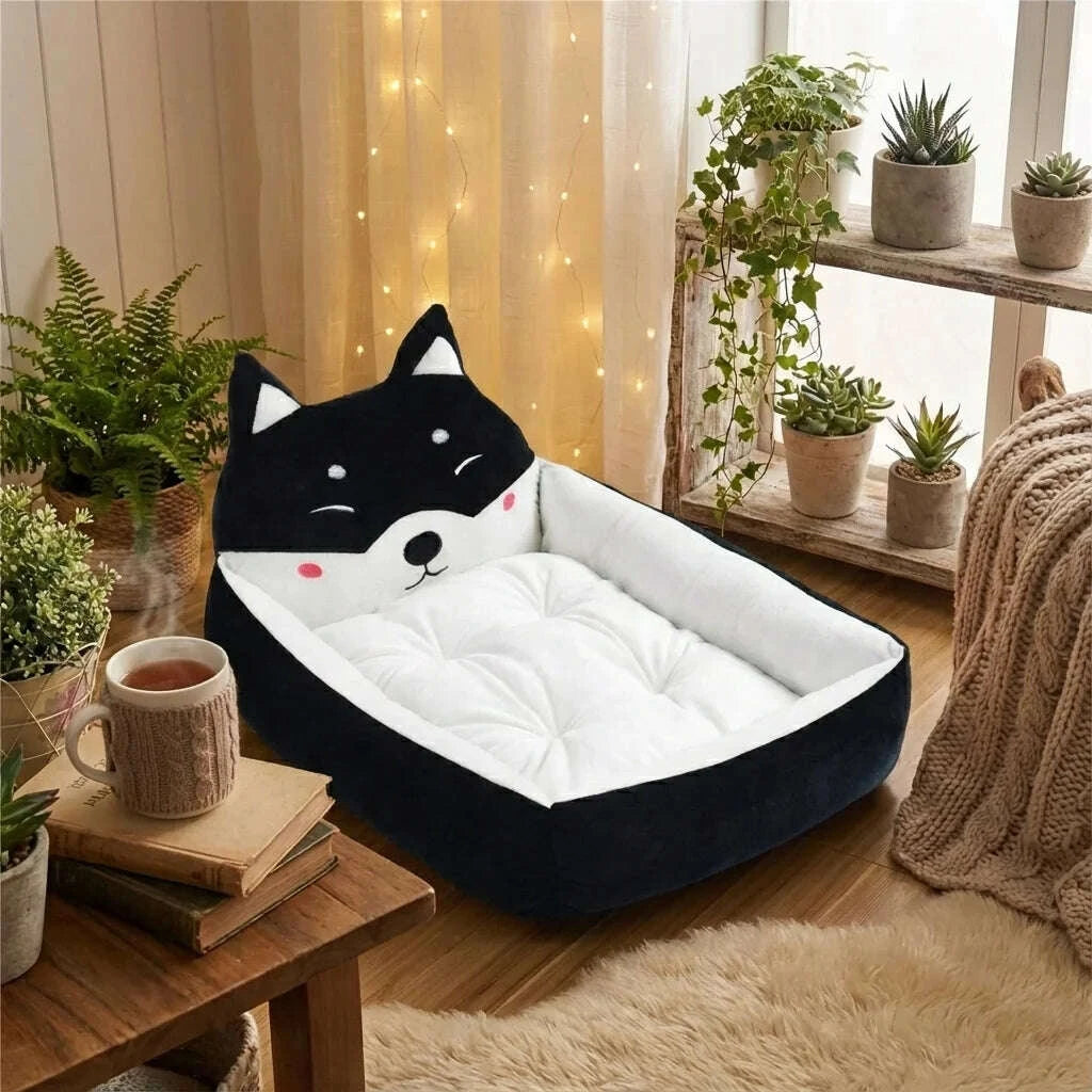 Panier noir douillet pour chat — vue de côté