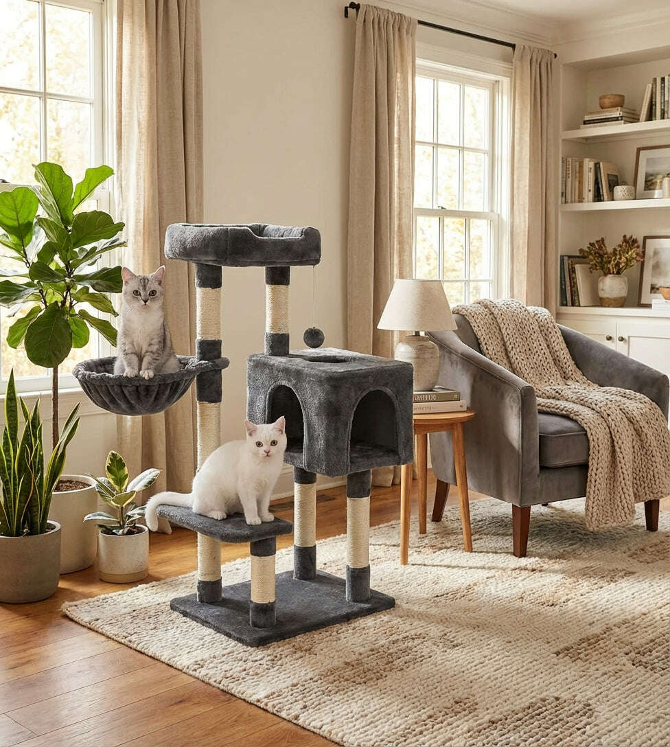 Petit arbre à chat compact — vue en perspective