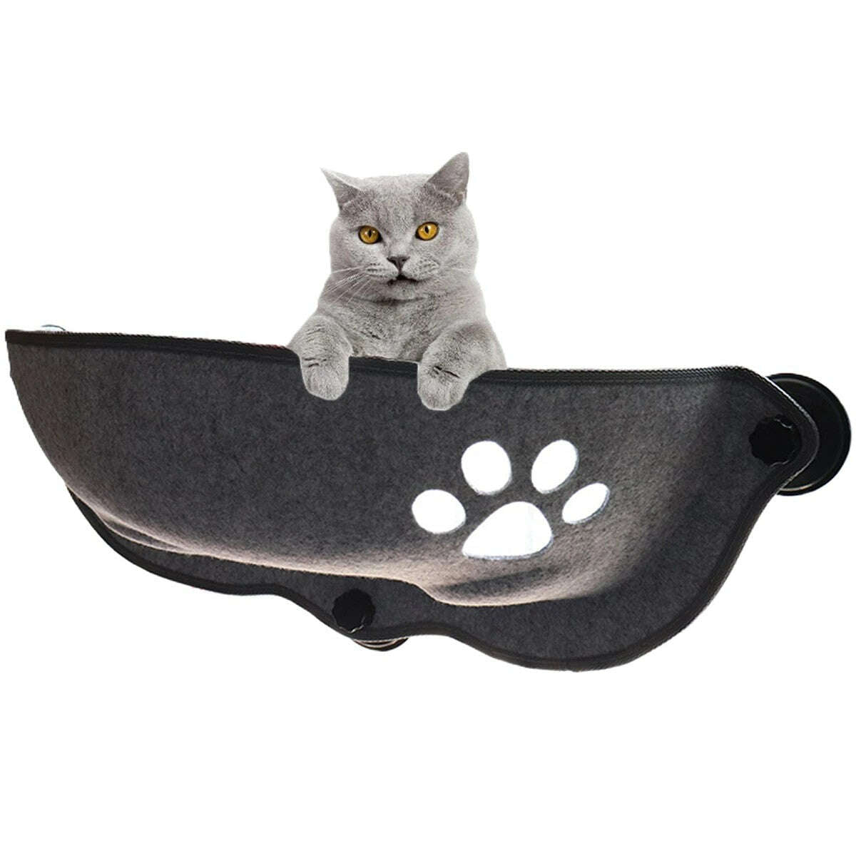 Hamac de fenêtre pour chat, design noir — vue de côté