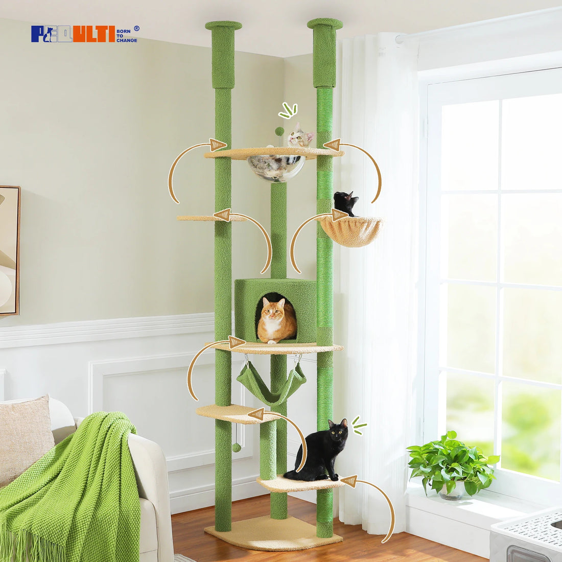 Arbre à chat télescopique multi-niveaux