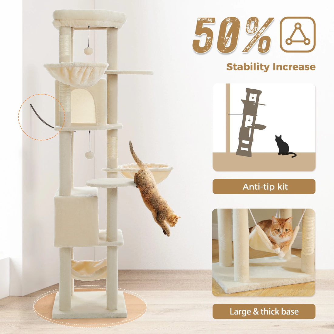 Arbre à chat d'angle avec panier suspendu