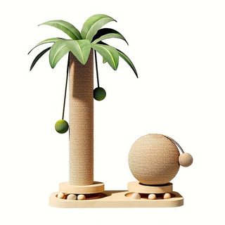 2-in-1 Coconut Cat Tree: Scratching Post & Toy