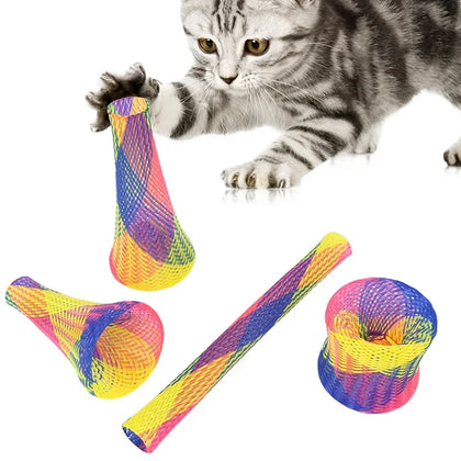 Colorful spring tube cat toys, set of 10