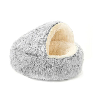 Panier grotte pour chat en peluche avec capuche rabattable
