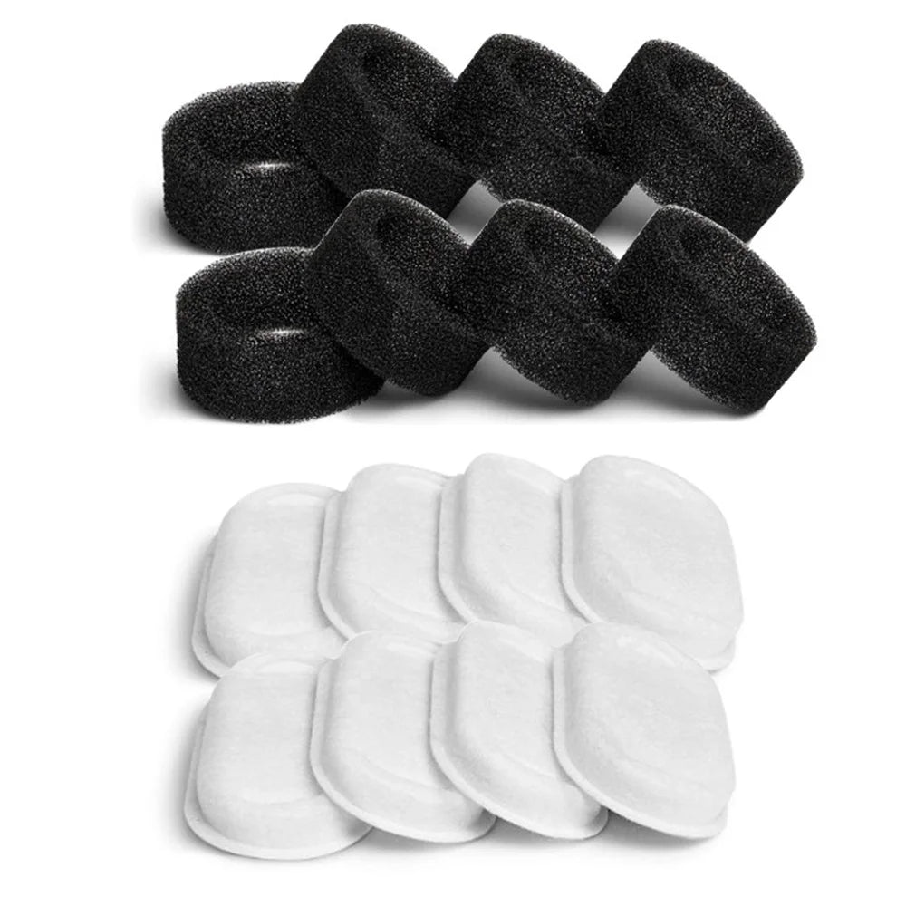 Lot de 8 mousses de filtration noires et 8 cartouches filtrantes blanches de rechange pour fontaine à animaux