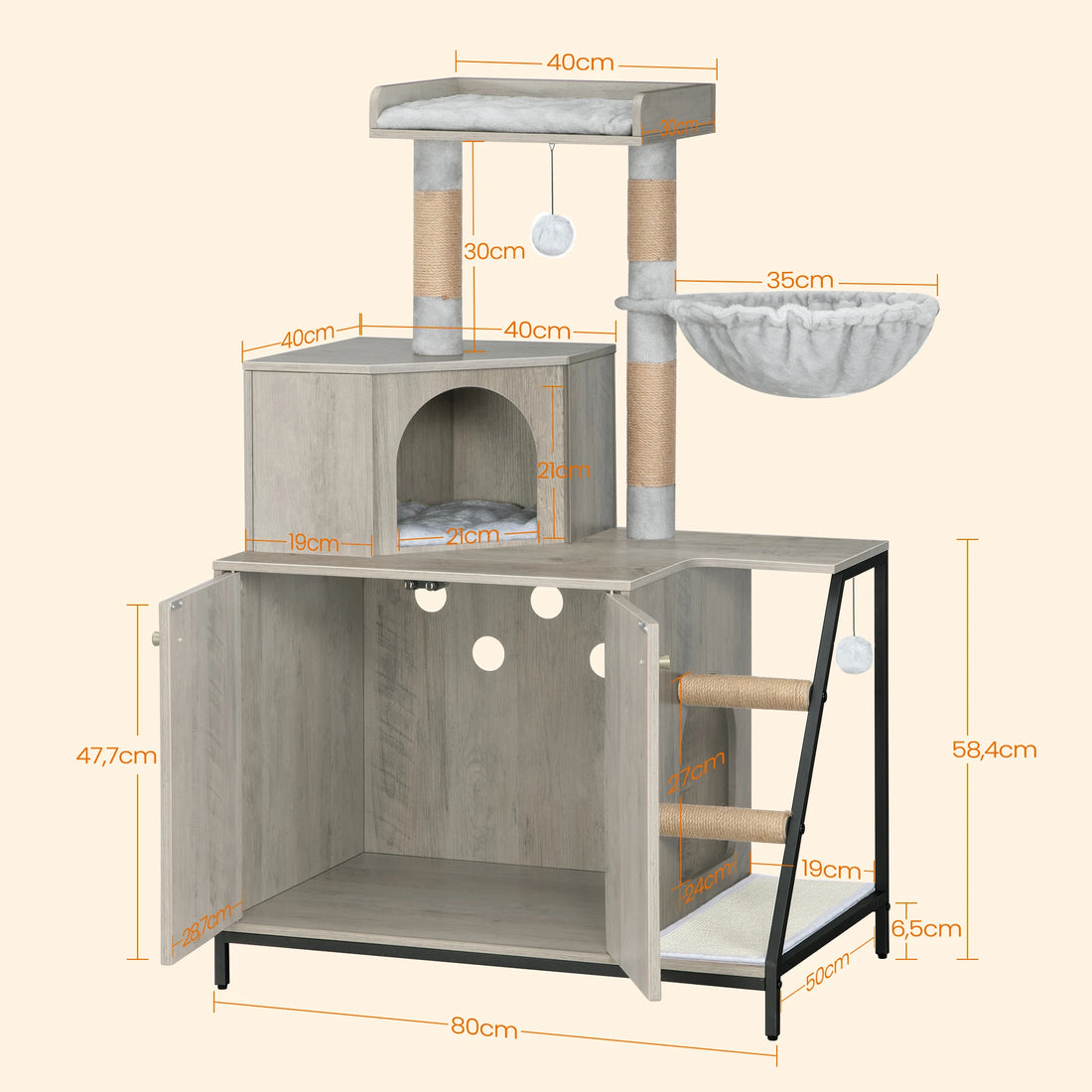 Modern cat house with hidden litter box and platform