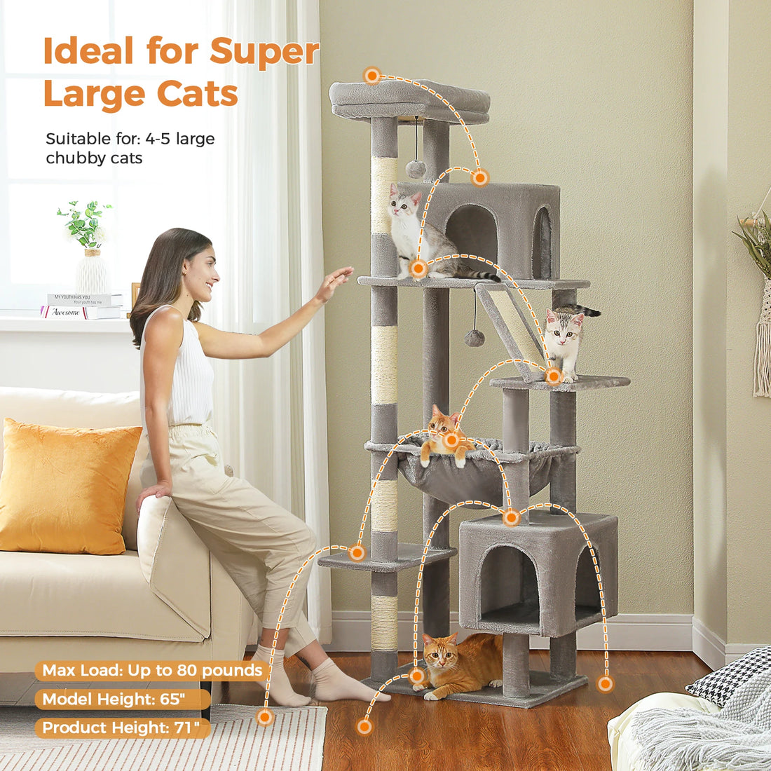 Arbre à chat 180 cm à deux grandes niches