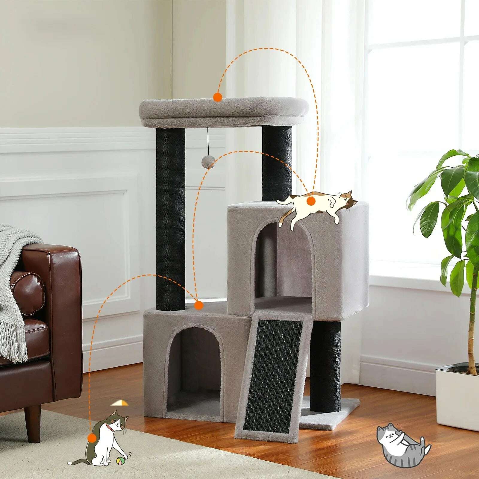 Petit arbre à chat robuste et compact — vue de côté