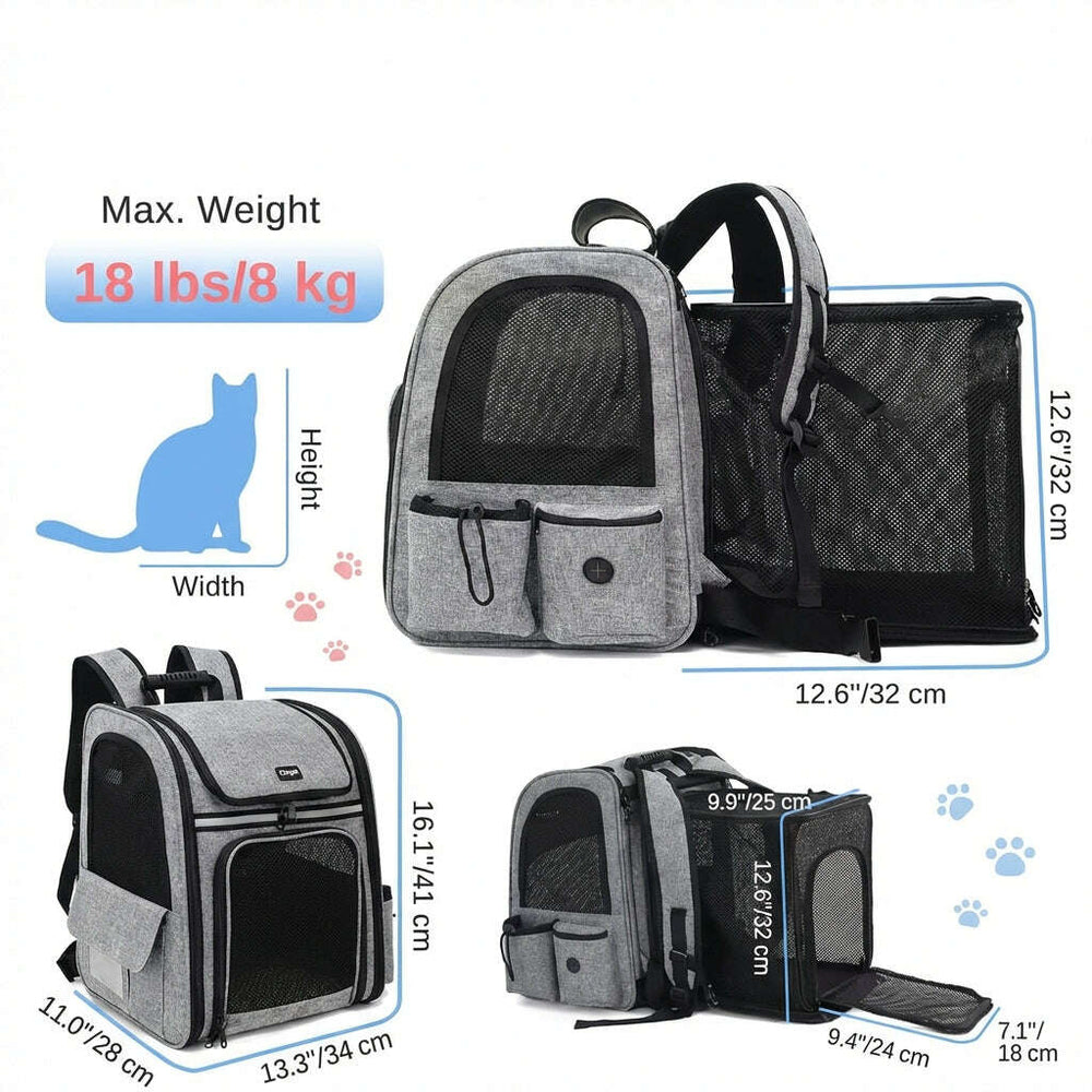Sac à dos extensible pour chat — vue en perspective