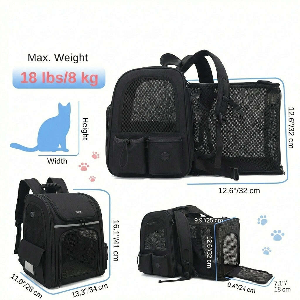 Sac à dos de randonnée pour chat — vue en perspective