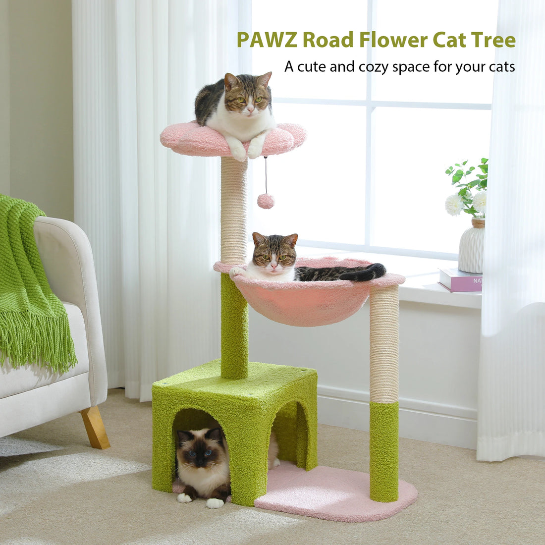 Arbre à chat fleur avec hamac en métal